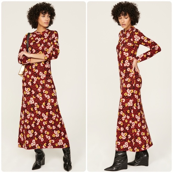The Kooples Dresses & Skirts - New! The Kooples Floral Knit Long Sleeve Maxi Dress Red, Yellow, Black 🌻 Small